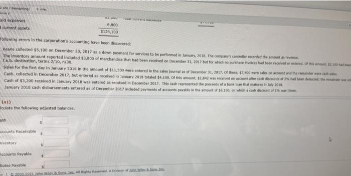 Level Submission) The current assets and current liabilities sections of the balance