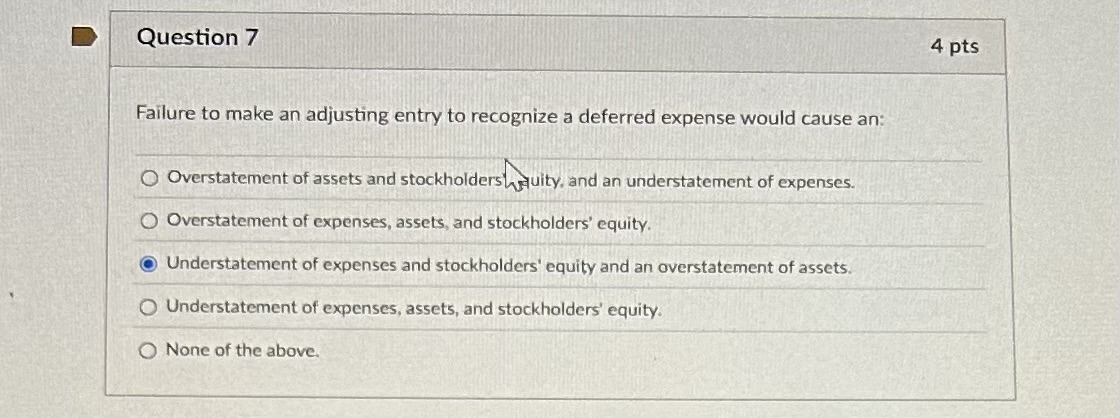 Question 7 Failure to make an adjusting entry to recognize a