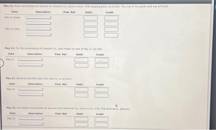 Patd rent for May, 55,000 . May 2. Soid merchandive on account