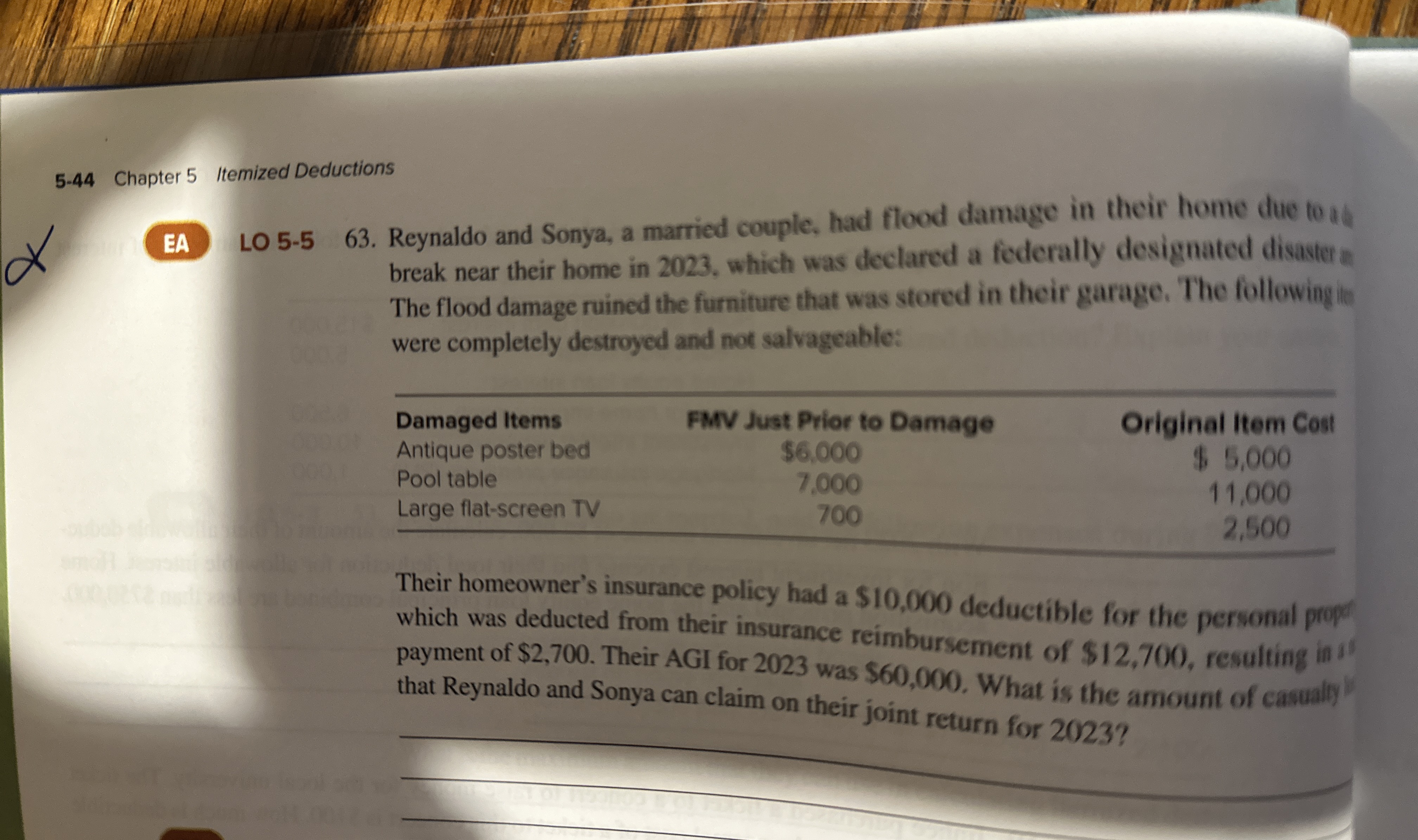  5-44 Chapter 5 Itemized Deductions EA LO 5-563. Reynaldo and Sonya,
