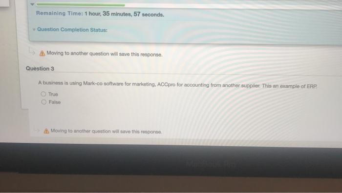  Remaining Time: 1 hour, 35 minutes, 57 seconds. Question Completion Status: