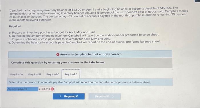 Junte, and Juty. Campbell had a beginning inventory balance of $2,800 on