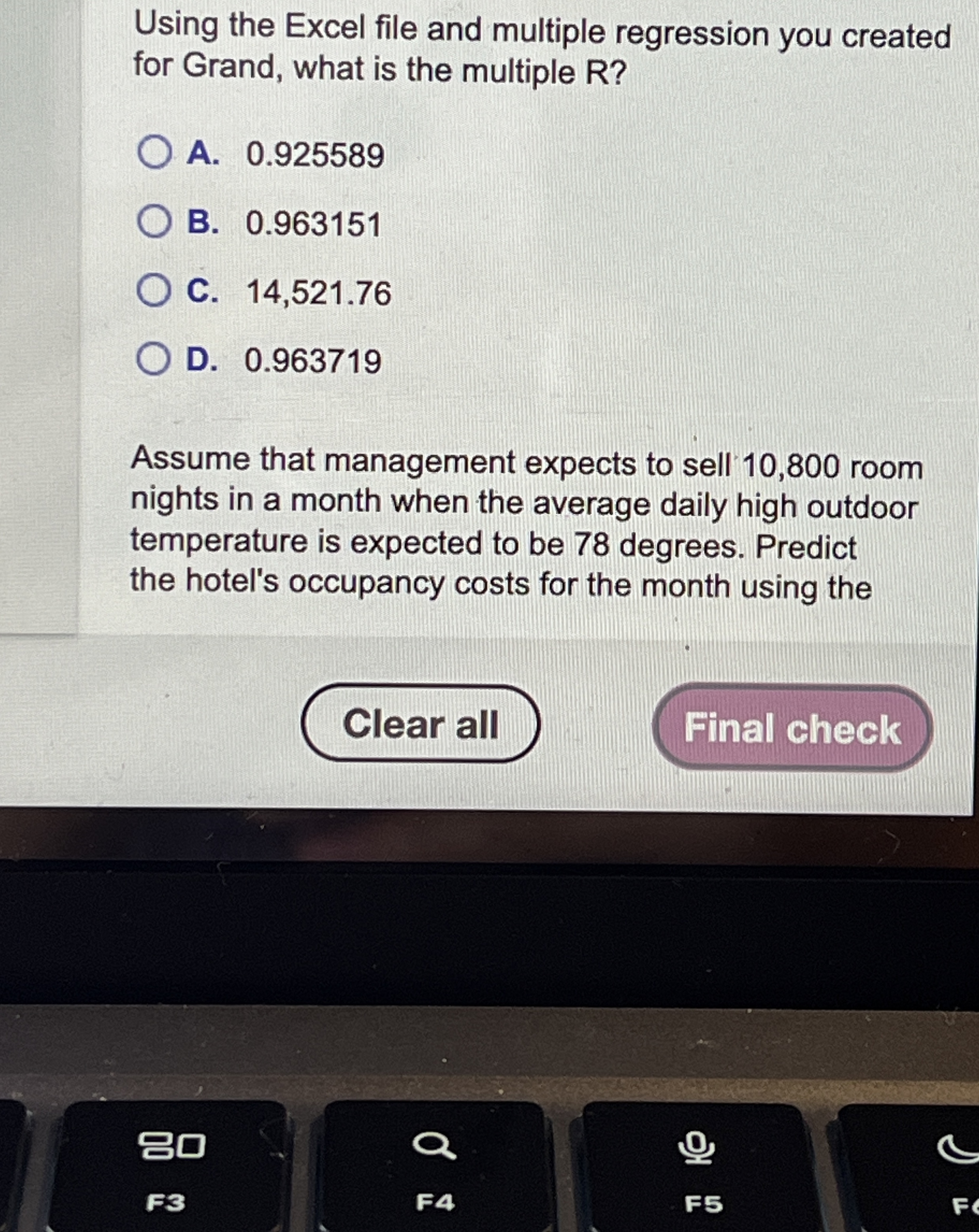  Using the Excel file and multiple regression you created for Grand,