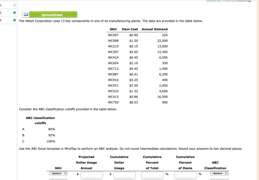  Consider the ABC classification cutoffs provided in the table below. Assignment: