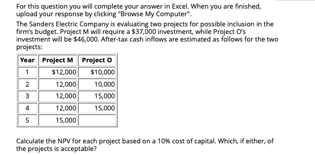 For this question you will complete your answer in Excel. When