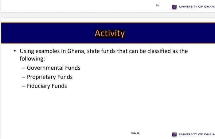  - Using examples in Ghana, state funds that can be classified