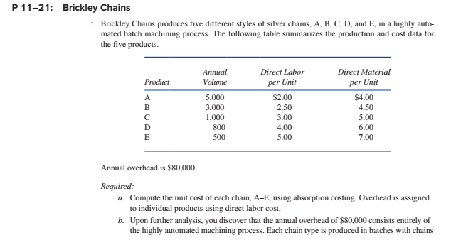 Please don't give Textbook Solution. P 11-21: Brickley Chains Brickley Chains