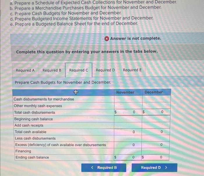 budgeted at $330,000 for November, $350,000 for December, and $340,000 for January.