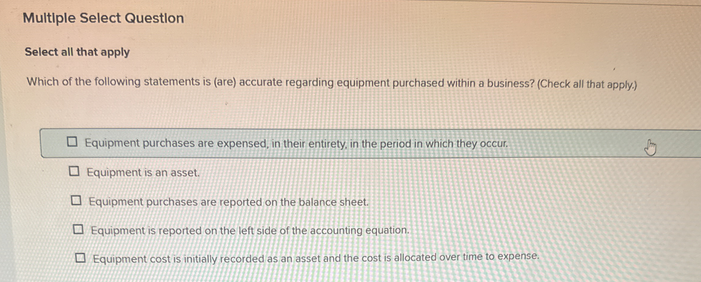  Multiple Select Questlon Select all that apply Which of the following