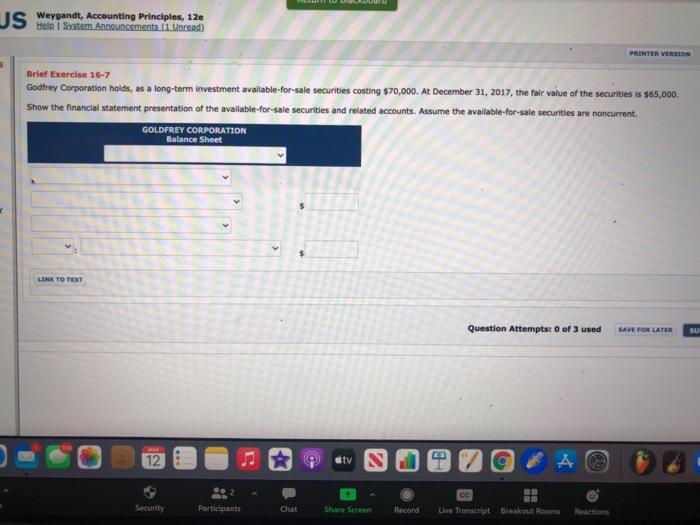  JS Wandt, Accounting Principles, 12e PRINTER VERSION Brief Exercise 16-7 Godfrey