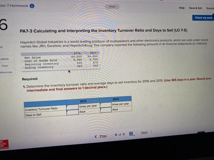  ter 7 Homework Saved Help Save & Exit Submit Check my