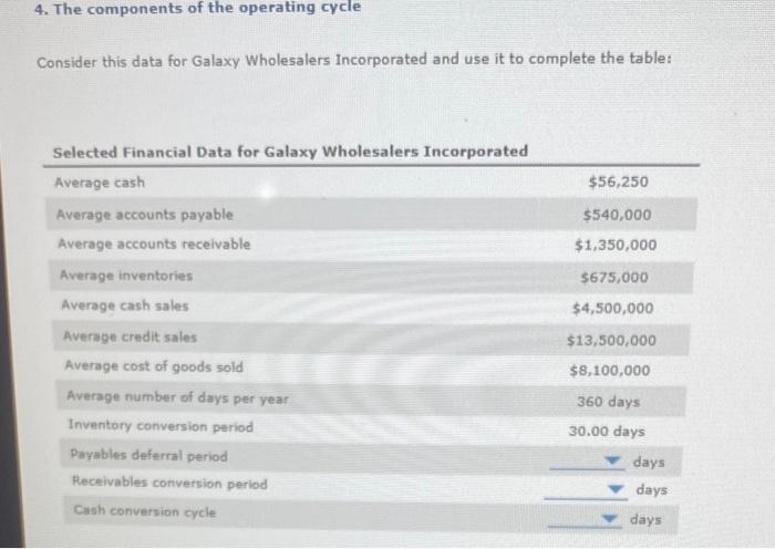  4. The components of the operating cycle Consider this data for