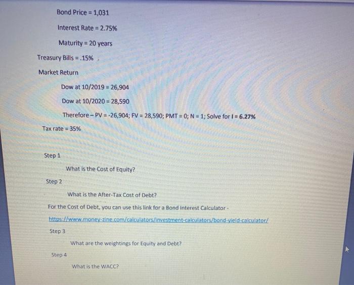 the WACC for Deere and Company (DE) given: Per Yahoo Finance: Beta=0.93