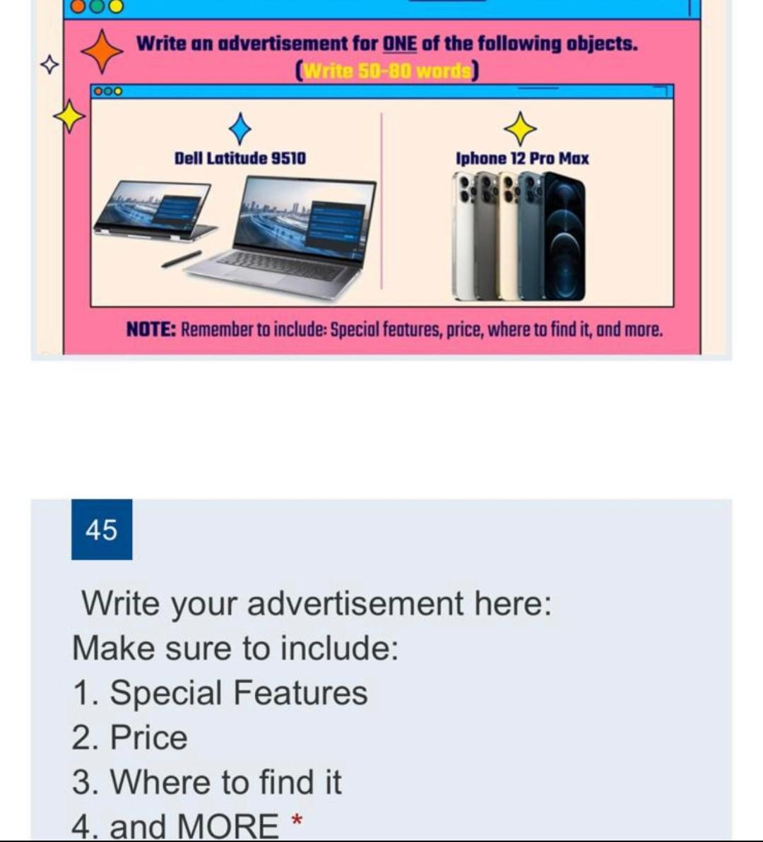 Write an advertisement for ONE of the following objects. (Write 50-80