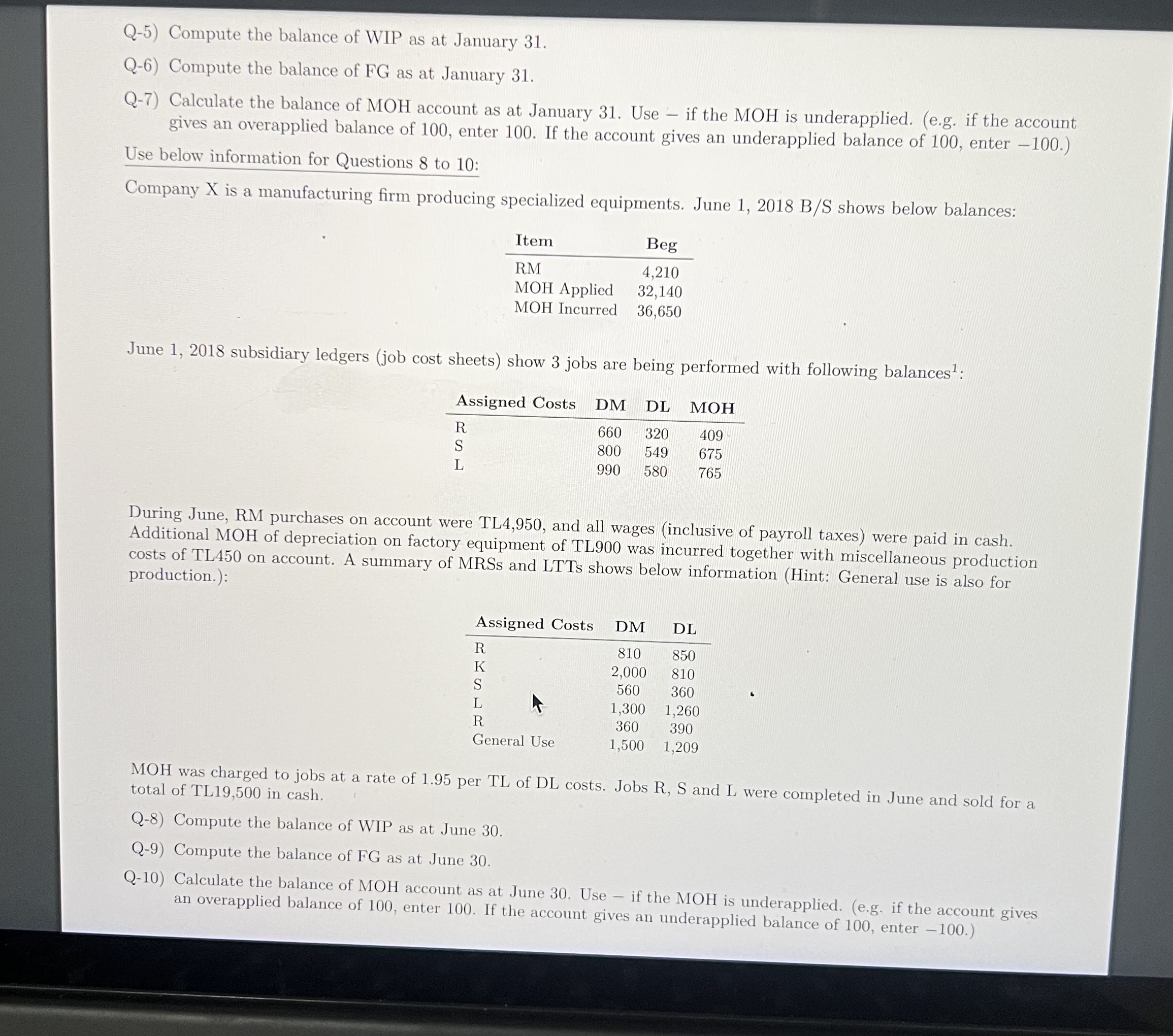  Q-1) Following inventory and cost data relate to a manufacturing company