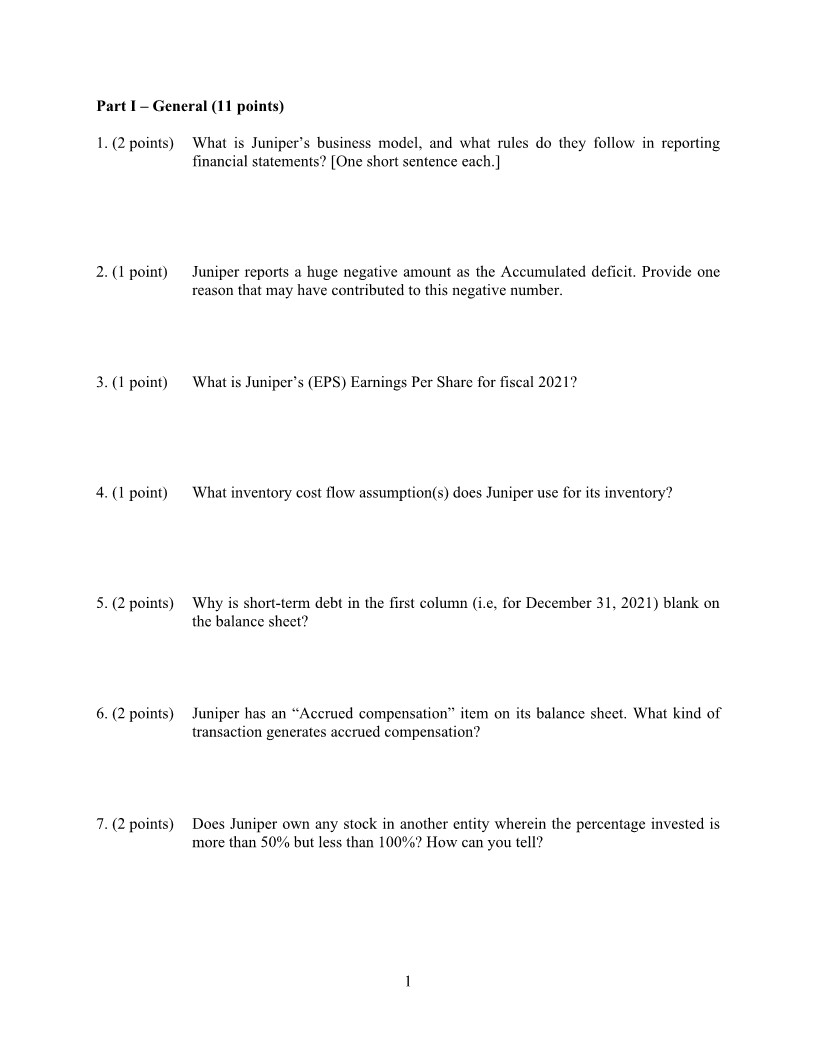 Please answer the questions below with Juniper networks financial statement 2021. You