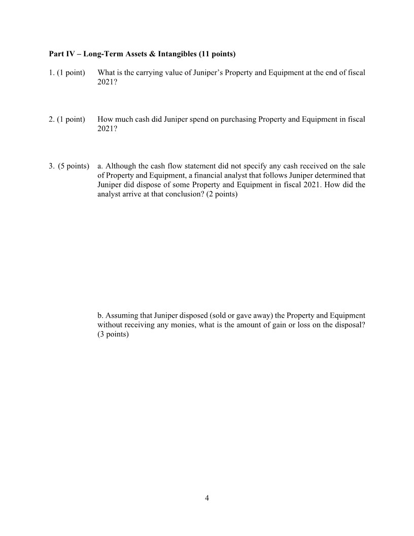 value of Juniper's Property and Equipment at the end of fiscal 2021