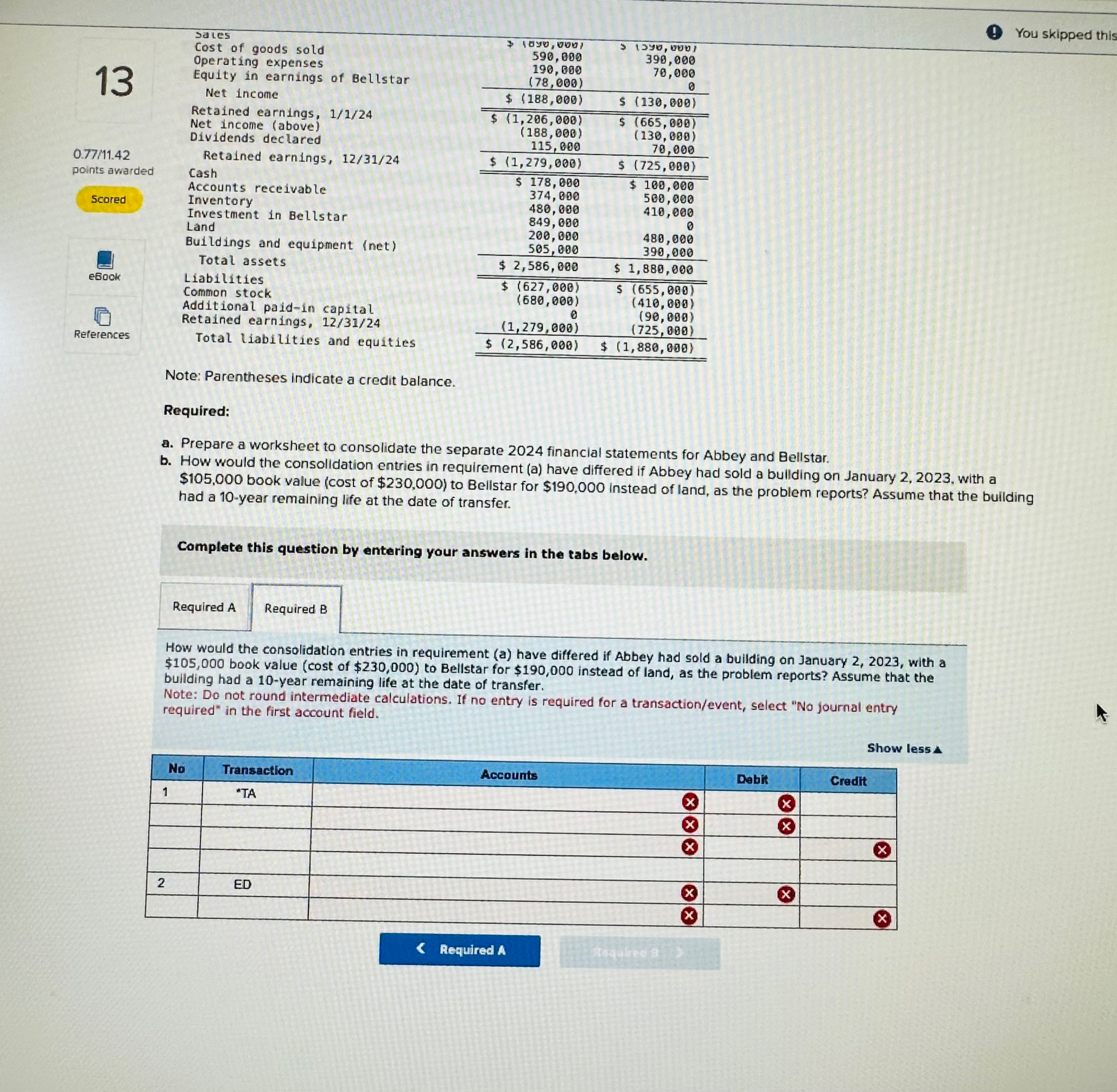  Note: Parentheses indicate a credit balance. Required: a. Prepare a worksheet