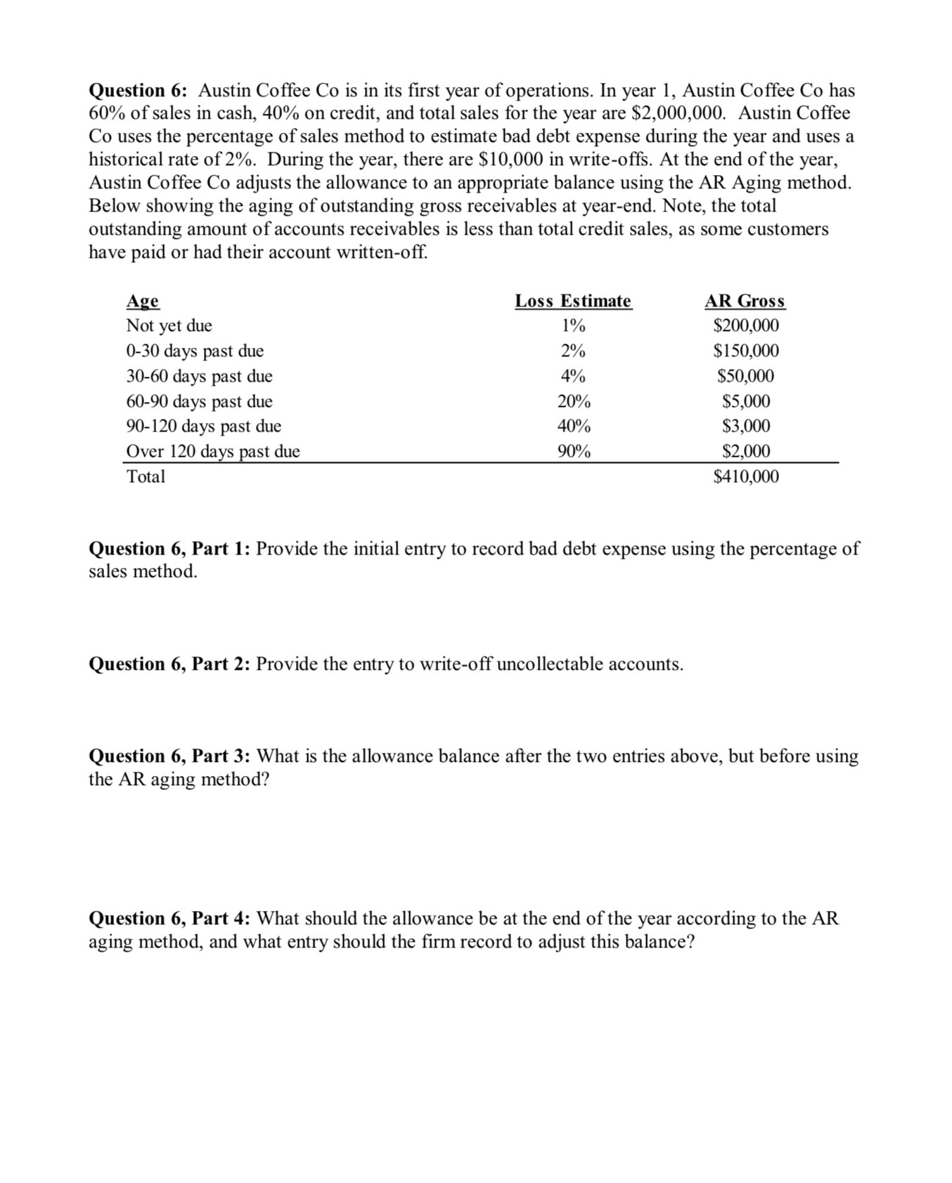  Question 6: Austin Coffee Co is in its first year of