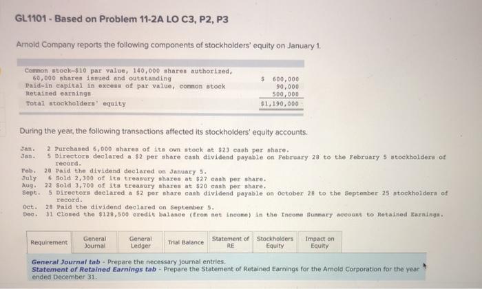  GL1101- Based on Problem 11-2A LO C3, P2, P3 Arnold Company
