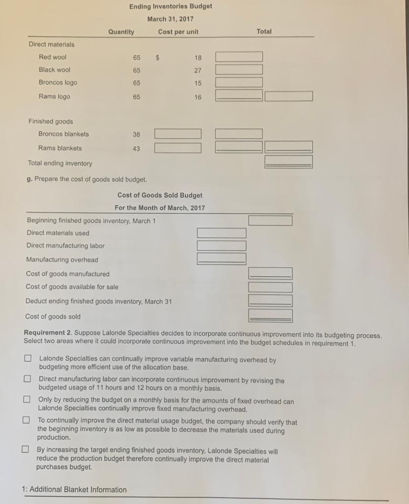 direct materials for March 2017 are as follows: Actual Beginning Direct Materials