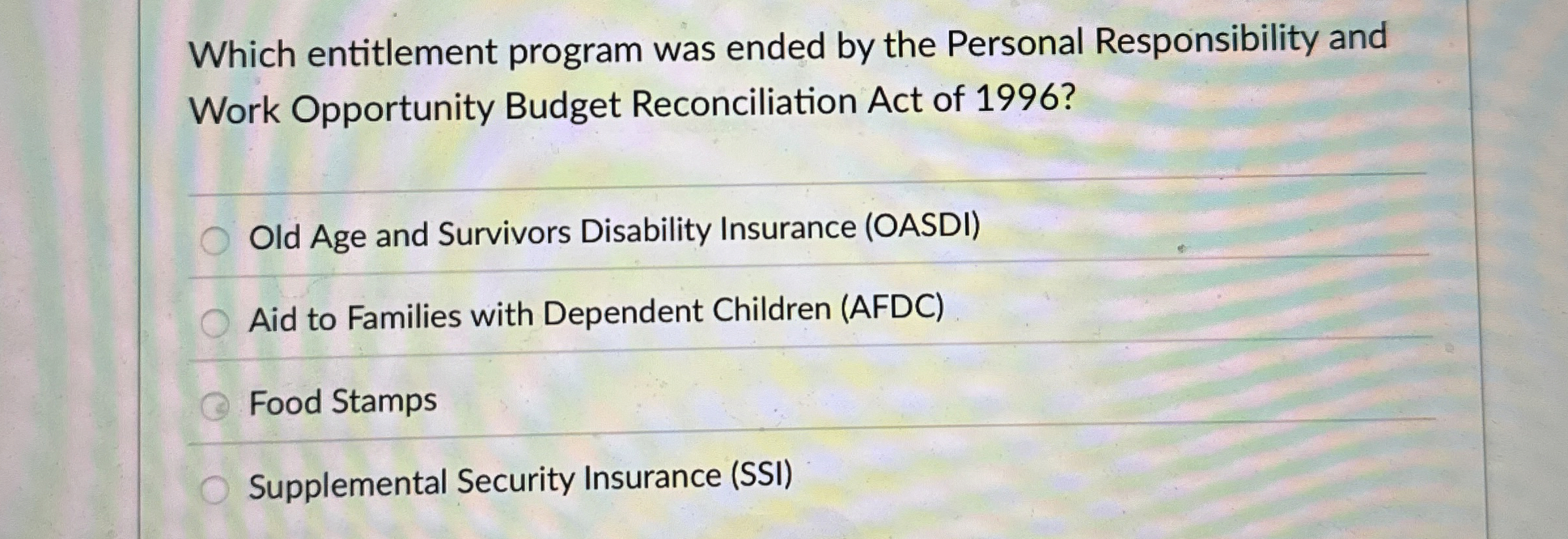  Which entitlement program was ended by the Personal Responsibility and Work