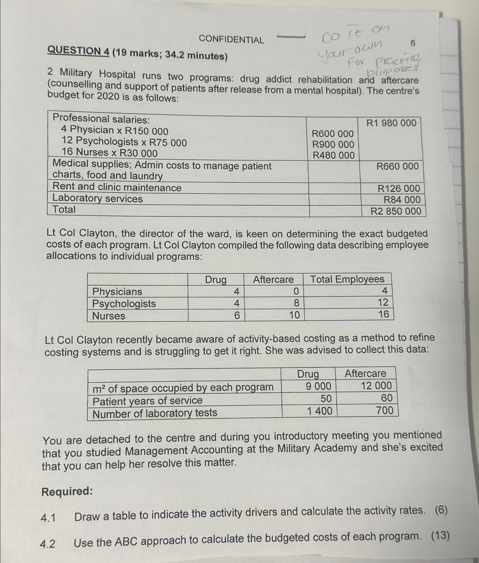  CONFIDENTIAL QUESTION 4(19 marks; 34.2 minutes) 2 Military Hospital runs two