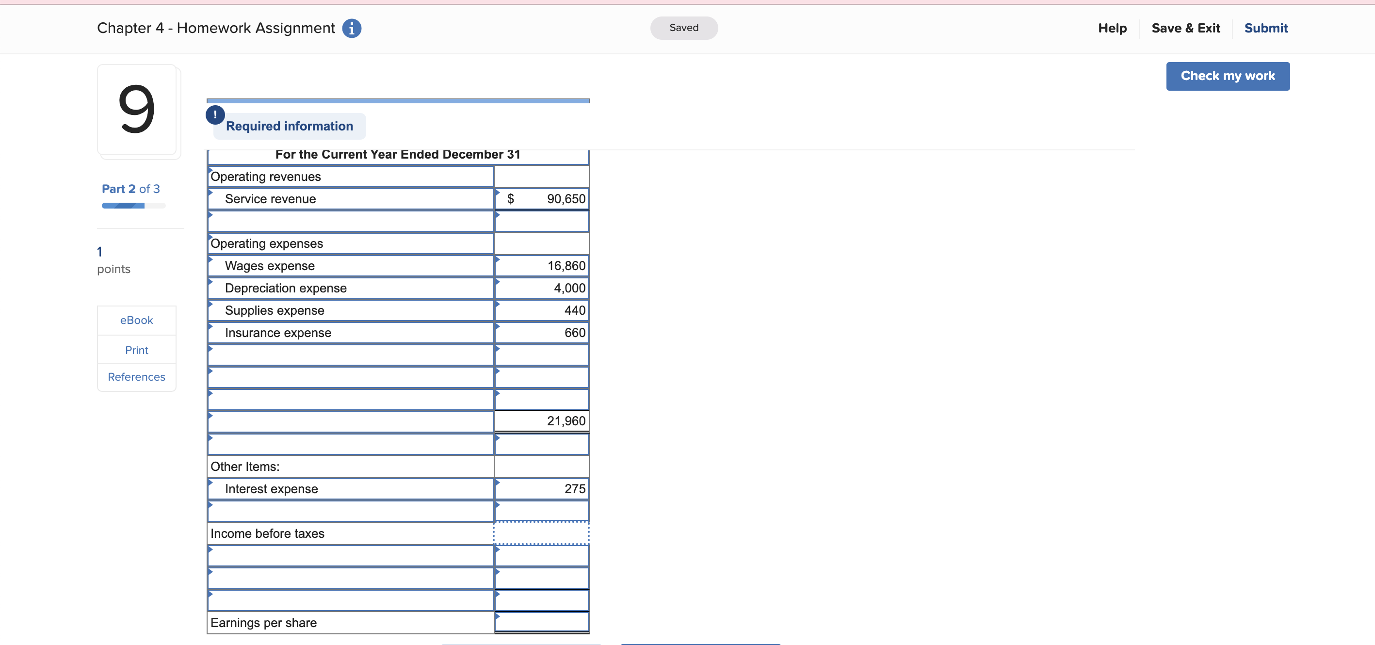  Chapter 4- Homework Assignment (i) Saved Help Save & Exit Submit