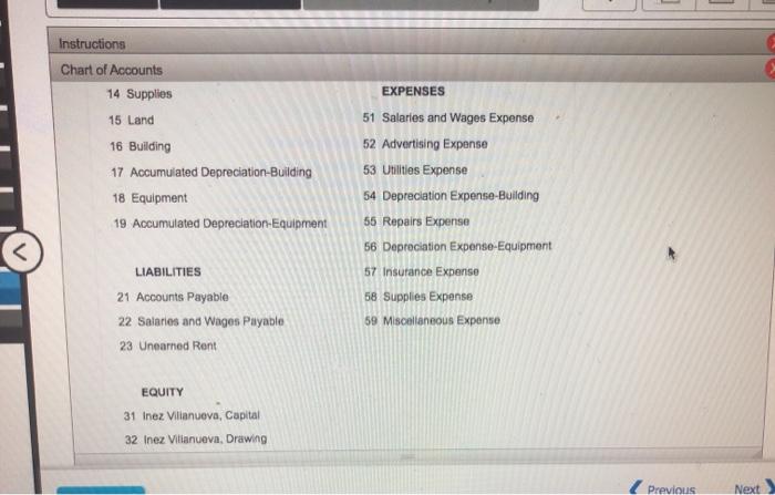 Chart of Accounts and the list of Labels and Amount Descriptions for