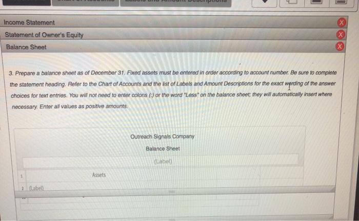 to complete the statement heading. Refer to the list of Labels and