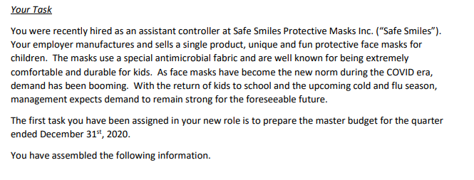 Your Task You were recently hired as an assistant controller at