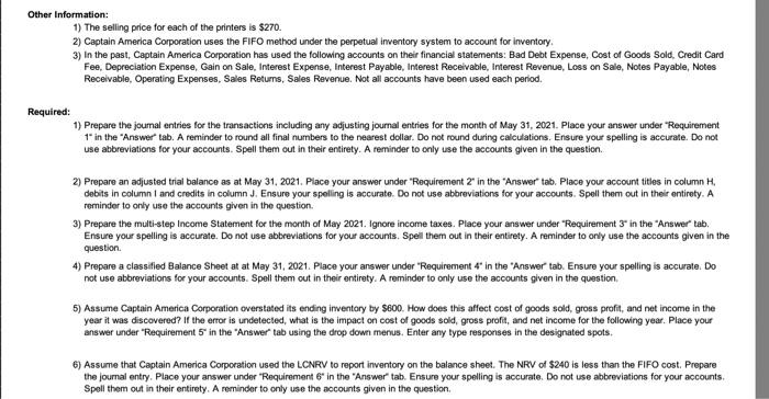 sells desktop printers to local businesses and schools. On May 1, 2021,