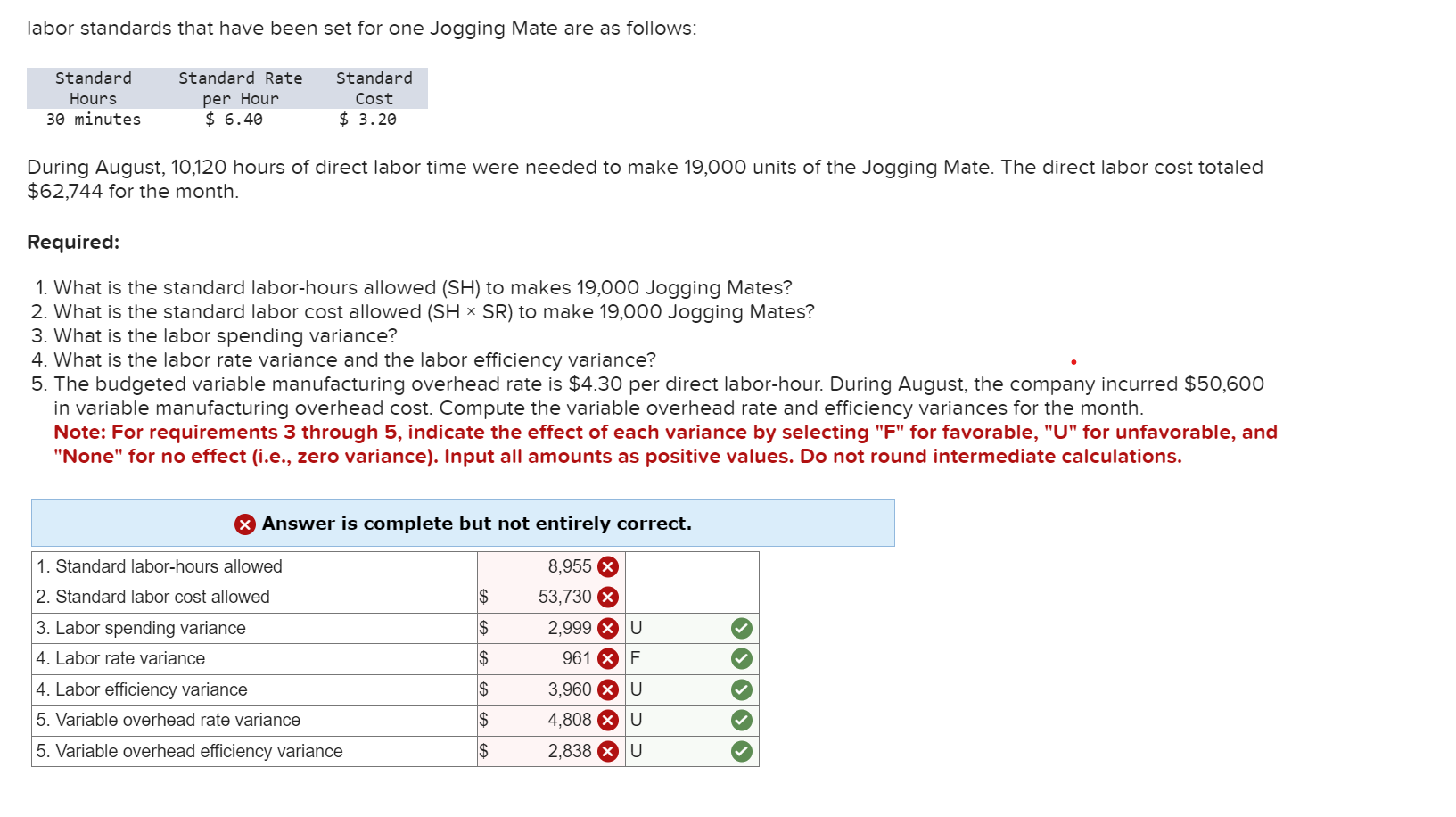  labor standards that have been set for one Jogging Mate are