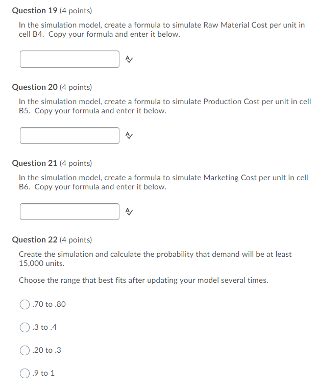 0.35 0.15 Production Cost Per Unit Cost ($) 10 Probability 0.25 0.45