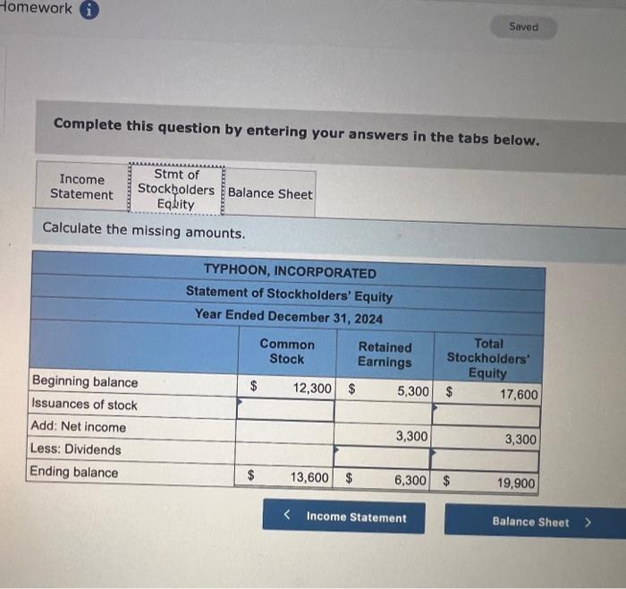  what are the missing values in the income statement, balanche sheet