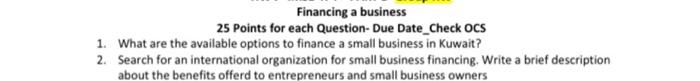 Financing a business 25 Points for each Question-Due Date_Check OCS 1.
