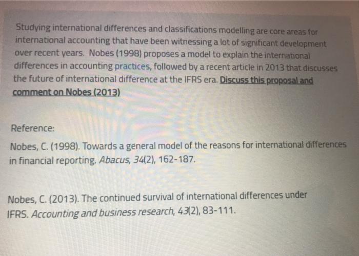  Studying international differences and classifications modelling are core areas for international