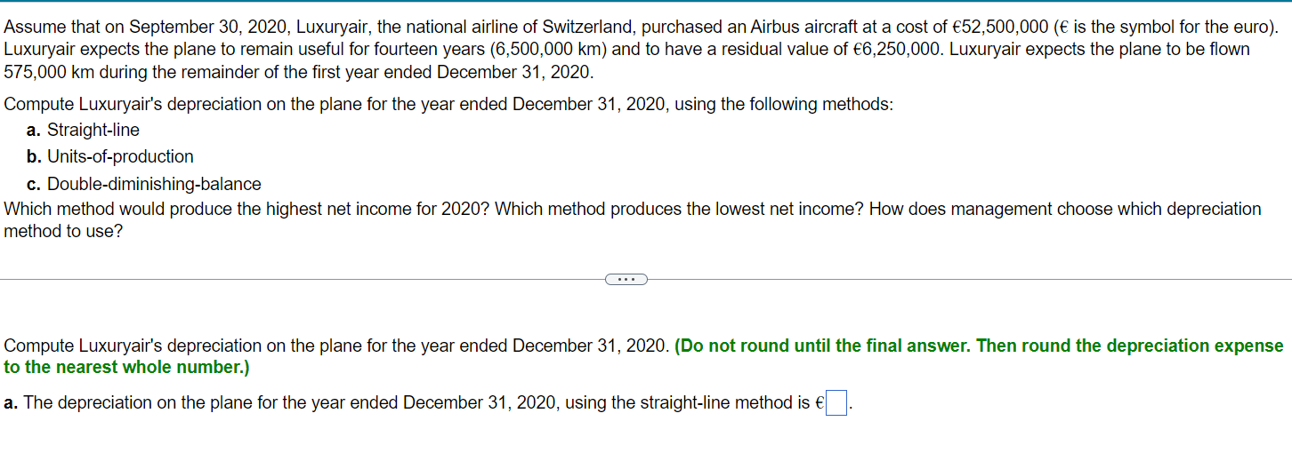  Assume that on September 30,2020, Luxuryair, the national airline of Switzerland,