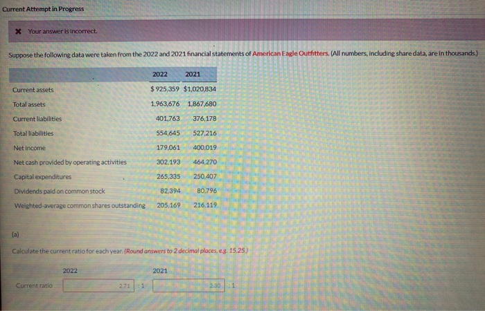  Current Attempt in Progress X Your answer is incorrect. Suppose the