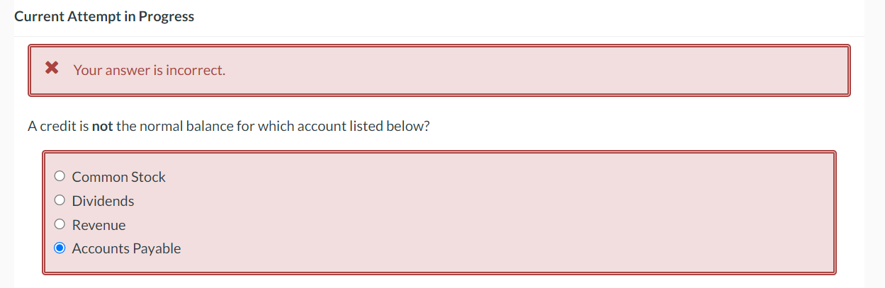  Current Attempt in Progress Your answer is incorrect. A credit is