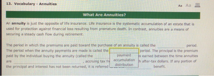 not function correctly. Click here to learn more 13. Vocabulary - Annuities