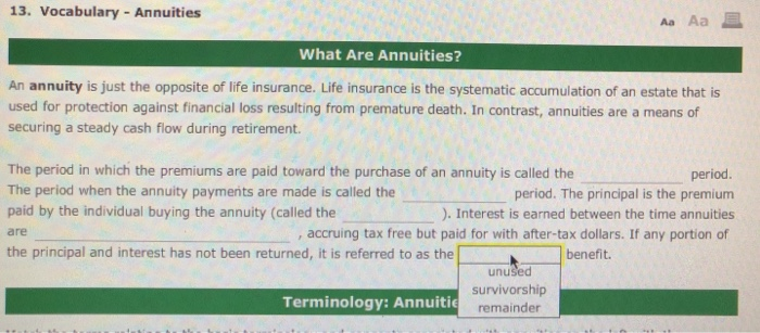 estate that is used for protection against financial loss resulting from premature