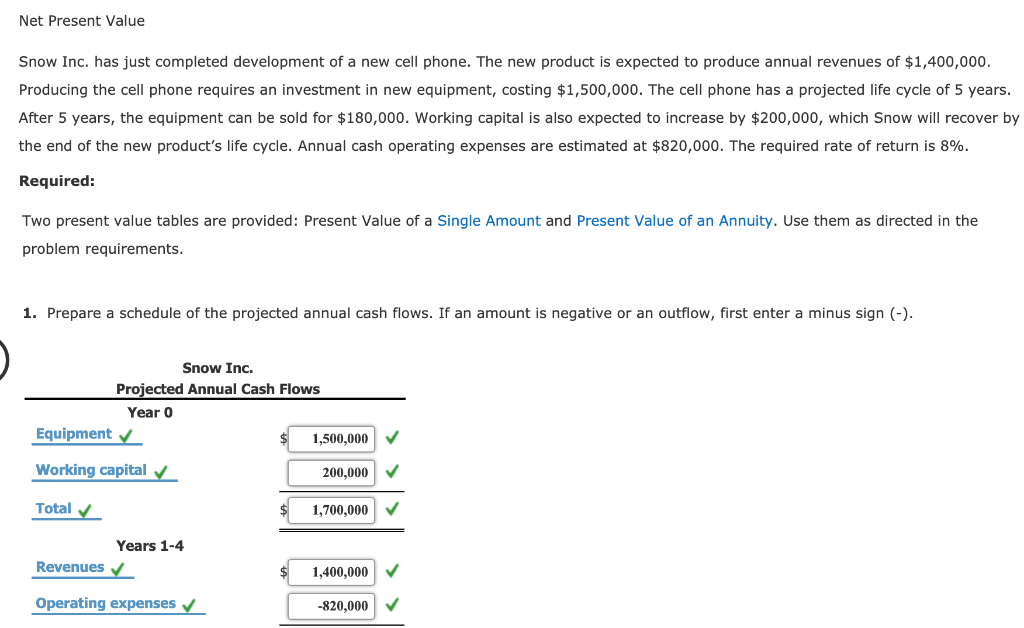Please answer number 2 and 3 thank you! Net Present Value Snow