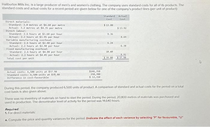  a. Compute the rate and efficiency variances, (Indicote the effect of