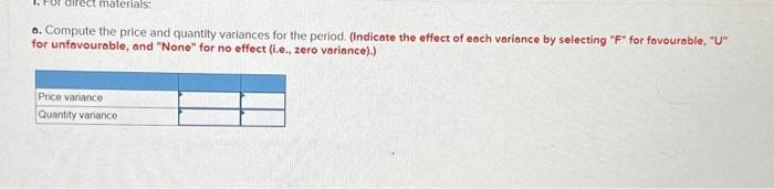variance by selecting "F" for fovourable, " U " for unfovourable, and