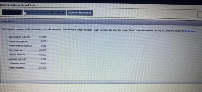  all 4 pics for the same question Income statement; net loss
