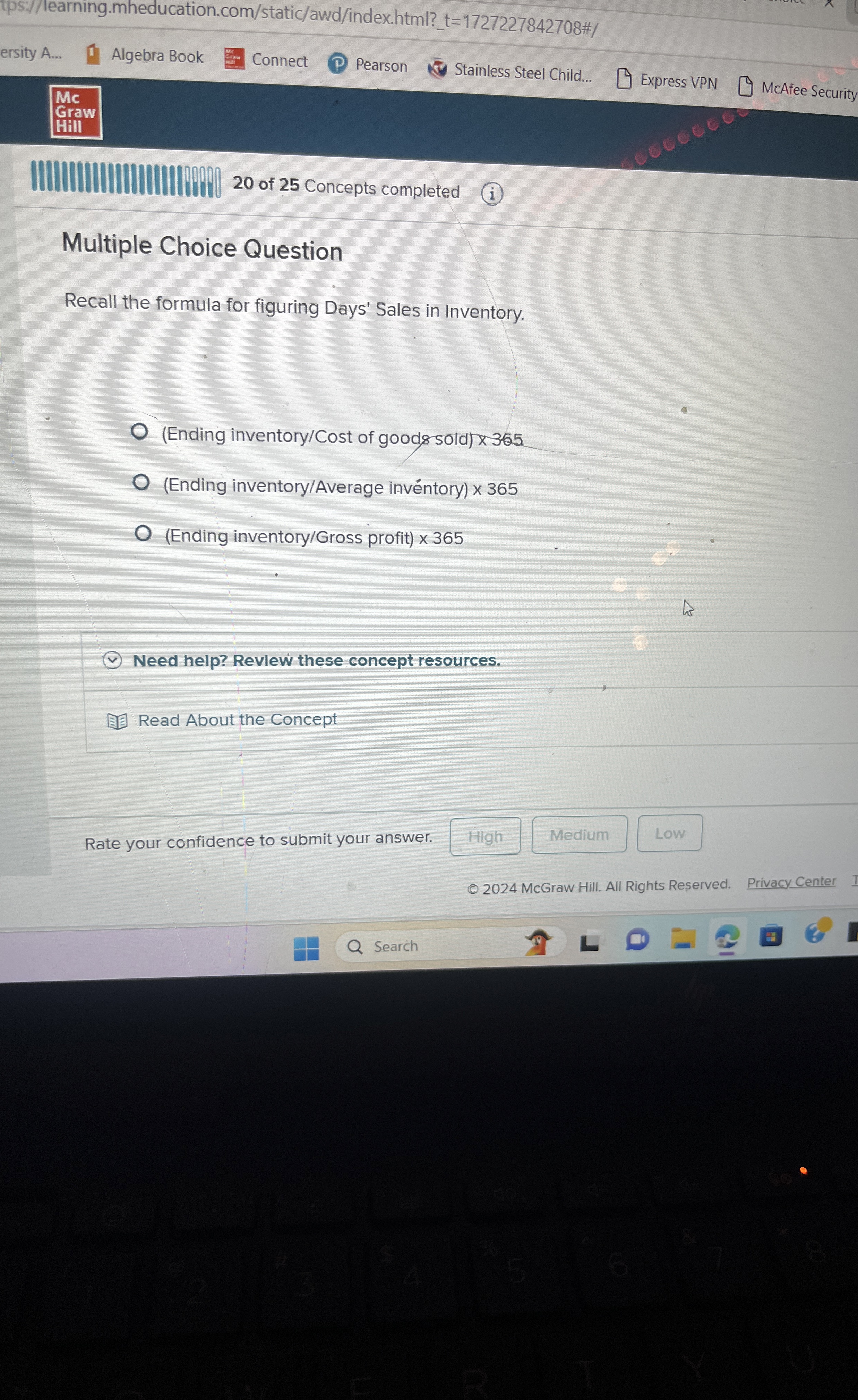  Multiple Choice Question Recall the formula for figuring Days' Sales in