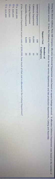  Using the direct method, Pone Hill Company allocates Janitorial Department costs