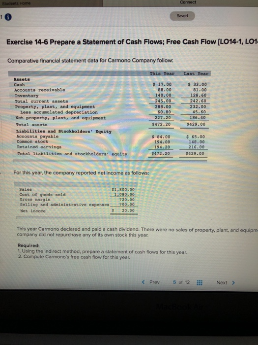  Students Home Connect 16 Seved Exercise 14-6 Prepare a Statement of