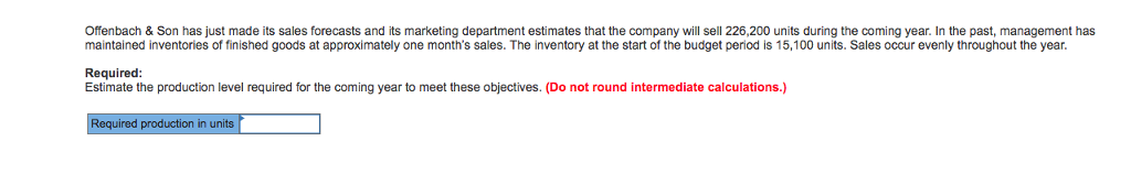 Offenbach & Son has just made its sales forecasts and its marketing